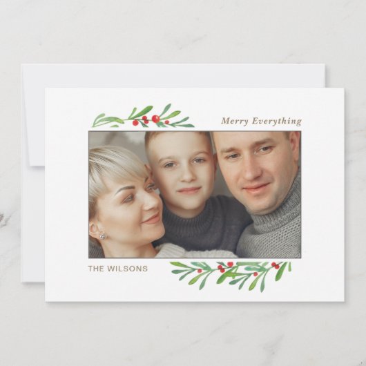 Holly Berry Gold Botanical Photo Holiday Kaart (Voorkant)