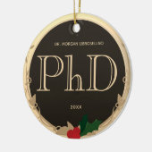 Holly Berry Gold Brown PhD Afstuderen Name Keramisch Ornament (Links)