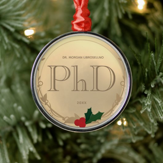 Holly Berry Gold PhD Afstuderen Metalen Ornament (Boom)