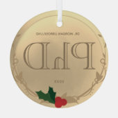 Holly Berry Gold PhD Afstuderen Name Glas Ornament (Achterkant)