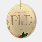 Holly Berry Gold PhD Afstuderen Name Keramisch Ornament (Links)
