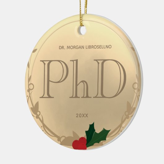 Holly Berry Gold PhD Afstuderen Name Keramisch Ornament (Links)