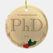 Holly Berry Gold PhD Afstuderen Name Keramisch Ornament (Achterkant)