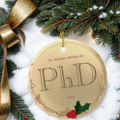 Holly Berry Gold PhD Afstuderen Name Keramisch Ornament