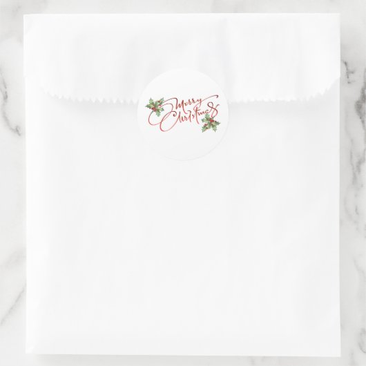 Holly Berry Gradient Red Script Merry Christmas Ronde Sticker (Tas)