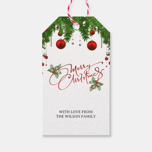 Holly Berry Gradient Red Script Merry Kerstry Cadeaulabel (Voorkant)