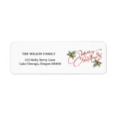 Holly Berry Gradient Red Script Merry Kerstry Etiket (Voorkant)