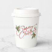 Holly Berry Gradient Red Script Merry Kerstry Papieren Bekers (Achterkant)