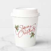 Holly Berry Gradient Red Script Merry Kerstry Papieren Bekers (Voorkant)