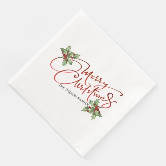 Holly Berry Gradient Red Script Merry Kerstry Servet (Hoek)