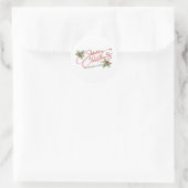 Holly Berry Gradiënt Rode Script Prettig Kerstfees Ronde Sticker (Tas)