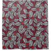Holly berry, gray leaves on dark red douchegordijn (Voorkant)