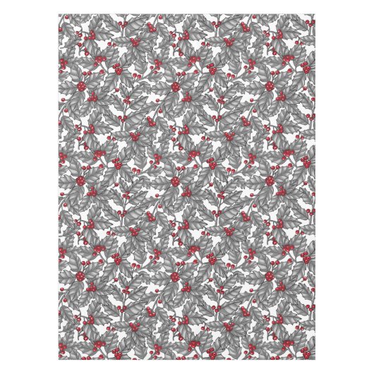 Holly berry, gray leaves on white tafelkleed (Voorkant)