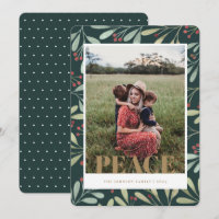 Holly Berry Green Gold Peace - kerstfotokaart