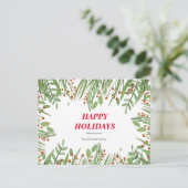 Holly Berry Greenery Holiday Briefkaart (Staand voorkant)
