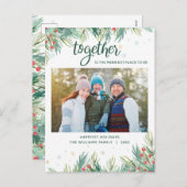 Holly Berry Greenery Together Foto Kerstmis Feestdagenkaart (Voorkant / Achterkant)