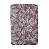 Holly berry, grijze bladeren op donkerrood badmat (Voorkant Verticaal)