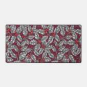 Holly berry, grijze bladeren op donkerrood bureaumat (Voorkant)