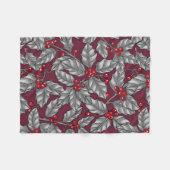 Holly berry, grijze bladeren op donkerrood fleece deken (Voorkant (Horizontaal))