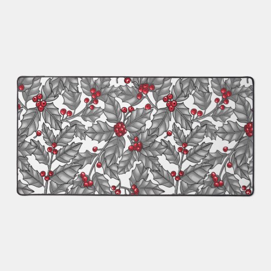 Holly berry, grijze bladeren op wit bureaumat (Voorkant)