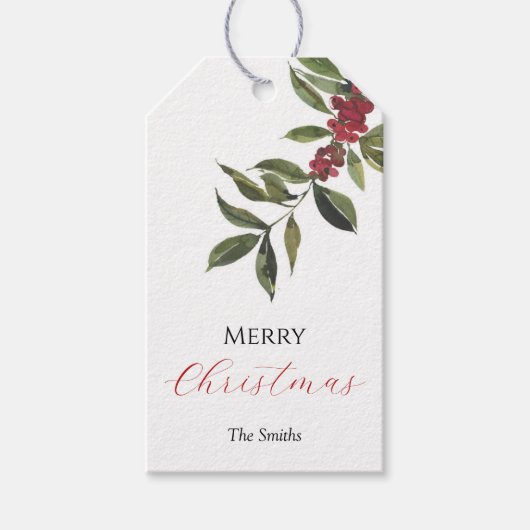 Holly Berry Groene Kerst Cadeaubijschrift Cadeaulabel (Voorkant)