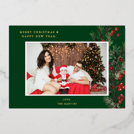 Holly Berry H Foto Holiday of Kerstmis - Groen Folie Uitnodiging