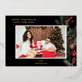 Holly Berry H Foto Kerstvakantie of Kerstmis - Zwa Folie Uitnodiging