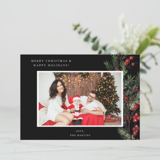 Holly Berry H Photo Holiday of Kerstmis - Black (Staand voorkant)