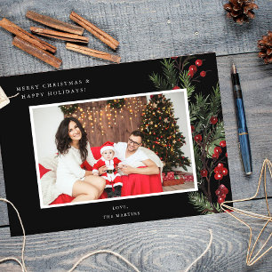 Holly Berry H Photo Holiday of Kerstmis - Black