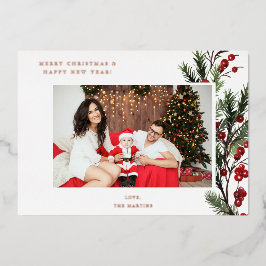 Holly Berry H Photo Holiday of Kerstmis Folie Uitnodiging