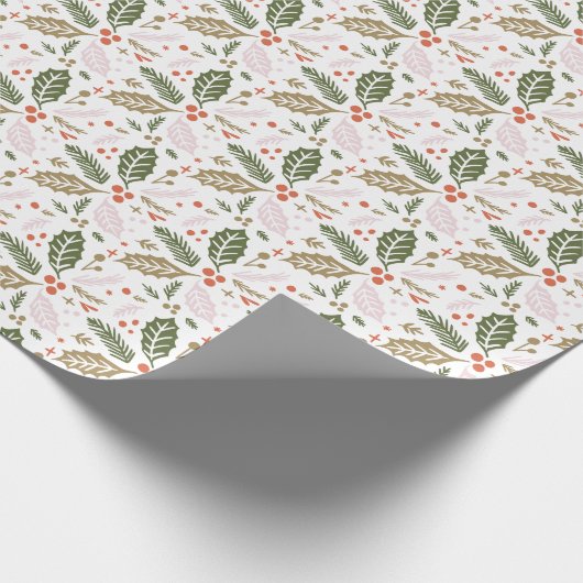 Holly Berry Hand Drawn Colorful Pattern Cadeaupapier (Hoek)