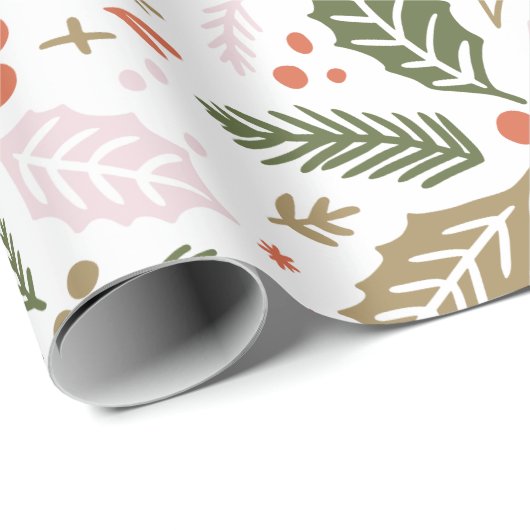 Holly Berry Hand Drawn Colorful Pattern Cadeaupapier (Rol Hoek)
