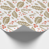 Holly Berry Hand Drawn Illustration Pattern Golden Cadeaupapier (Hoek)