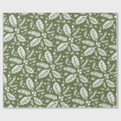 Holly Berry Hand Drawn Illustration Pattern Green Cadeaupapier (Vlak)