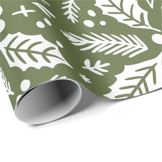 Holly Berry Hand Drawn Illustration Pattern Green Cadeaupapier (Rol Hoek)