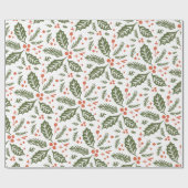 Holly Berry Hand Drawn Illustration Pattern Green Cadeaupapier (Vlak)