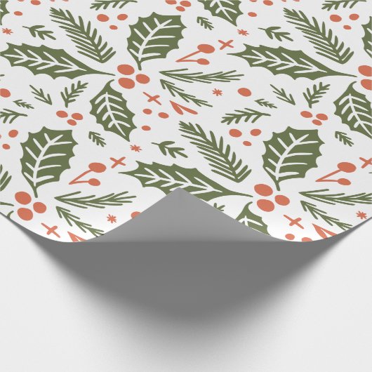 Holly Berry Hand Drawn Illustration Pattern Green Cadeaupapier (Hoek)