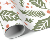 Holly Berry Hand Drawn Illustration Pattern Green Cadeaupapier (Rol Hoek)