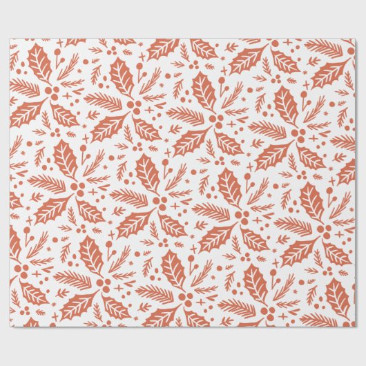 Holly Berry Hand Drawn Illustration Pattern Red Cadeaupapier (Vlak)