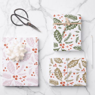 Holly Berry Hand Drawn Multi-Color Pattern Inpakpapier Vel