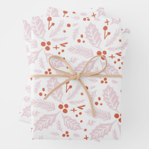 Holly Berry Hand Drawn Multi-color Pink Red Inpakpapier Vel