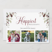 Holly Berry Happiest Holidays Photo Christmas Feestdagenkaart (Voorkant)