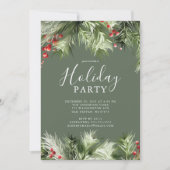 Holly Berry Holiday Party Kaart (Voorkant)