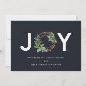 HOLLY BERRY JOY NAVY WREATH CHRISTMAS CORPORATE FEESTDAGENKAART (Voorkant)