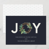 HOLLY BERRY JOY NAVY WREATH CHRISTMAS CORPORATE FEESTDAGENKAART (Voorkant / Achterkant)