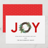 HOLLY BERRY JOY RED WREATH CHRISTMAS CORPORATE FEESTDAGENKAART (Voorkant / Achterkant)