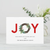 HOLLY BERRY JOY RED WREATH CHRISTMAS CORPORATE FEESTDAGENKAART (Staand voorkant)