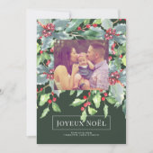 Holly Berry Joyeux Noël Elegant Kaart voor Kerstmi (Voorkant)