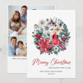 Holly Berry Kardinaal Kerstmis 3 FOTO Groet Feestdagenkaart (Voorkant / Achterkant)
