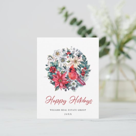 Holly Berry Kardinaal Kerstmis Corporate Groet Briefkaart (Staand voorkant)